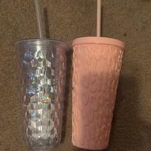 Set of Two Textured Tumblers with Straws